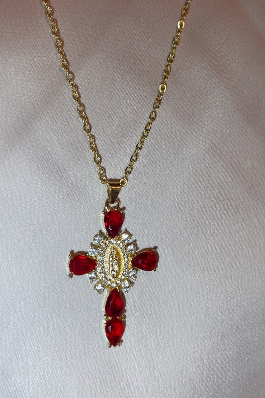 Red Virgen Mary Cross